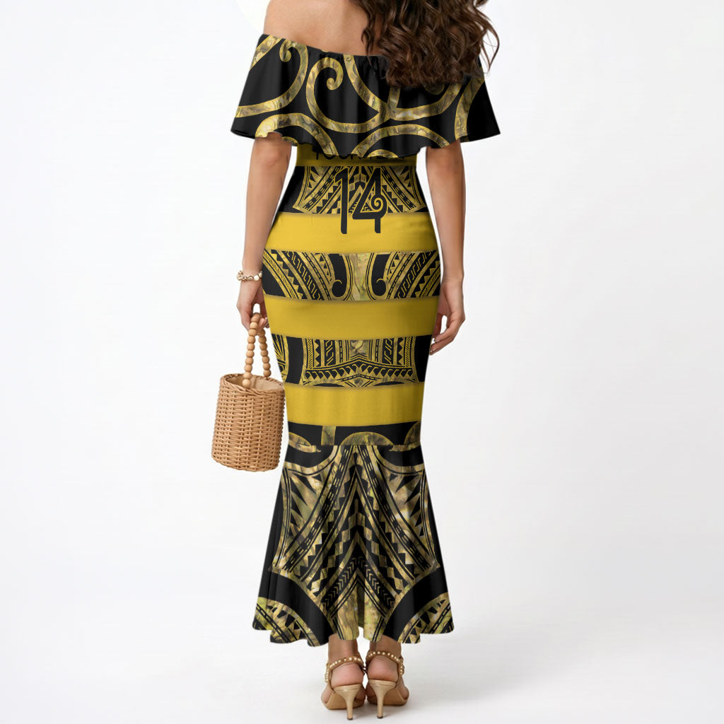 Taranaki Custom Rugby New Zealand Mermaid Dress Aotearoa Maori Pukana Tiki Mascot