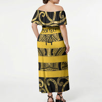 Taranaki Custom Rugby New Zealand Off Shoulder Maxi Dress Aotearoa Maori Pukana Tiki Mascot