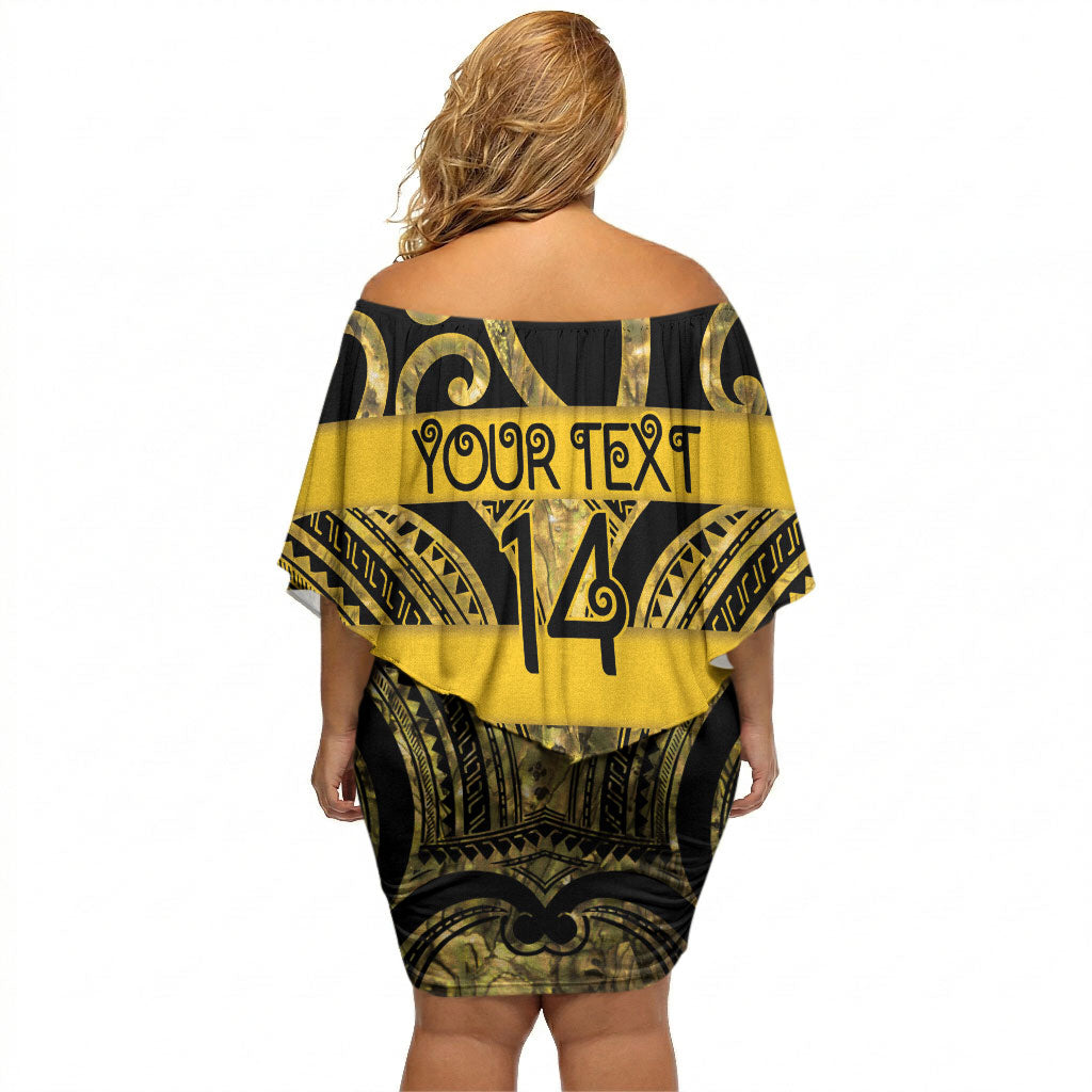 Taranaki Custom Rugby New Zealand Off Shoulder Short Dress Aotearoa Maori Pukana Tiki Mascot