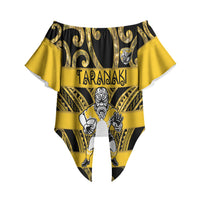 Taranaki Custom Rugby New Zealand Off Shoulder Wrap Waist Top Aotearoa Maori Pukana Tiki Mascot