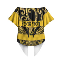 Taranaki Custom Rugby New Zealand Off Shoulder Wrap Waist Top Aotearoa Maori Pukana Tiki Mascot
