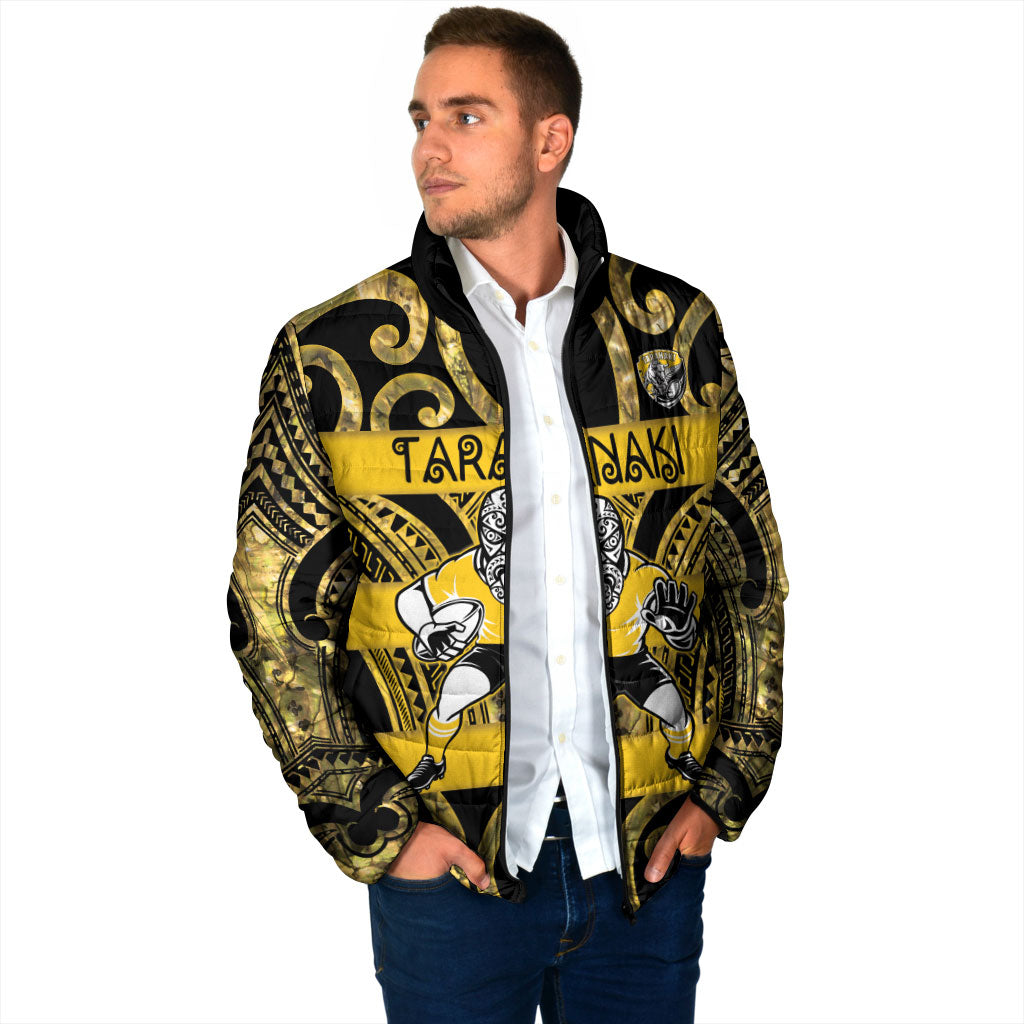 Taranaki Custom Rugby New Zealand Padded Jacket Aotearoa Maori Pukana Tiki Mascot