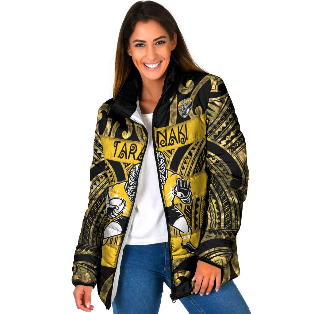 Taranaki Custom Rugby New Zealand Padded Jacket Aotearoa Maori Pukana Tiki Mascot
