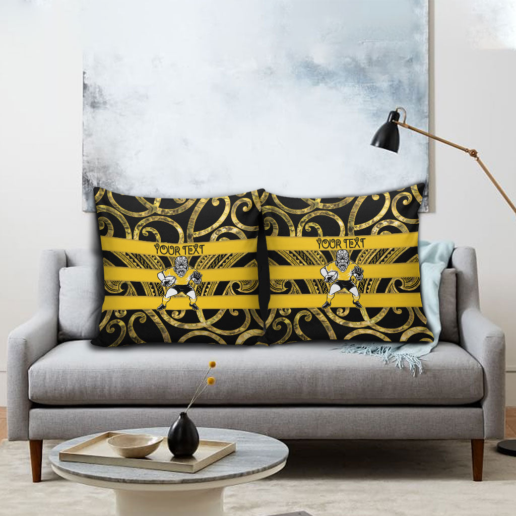 Taranaki Custom Rugby New Zealand Pillow Cover Aotearoa Maori Pukana Tiki Mascot