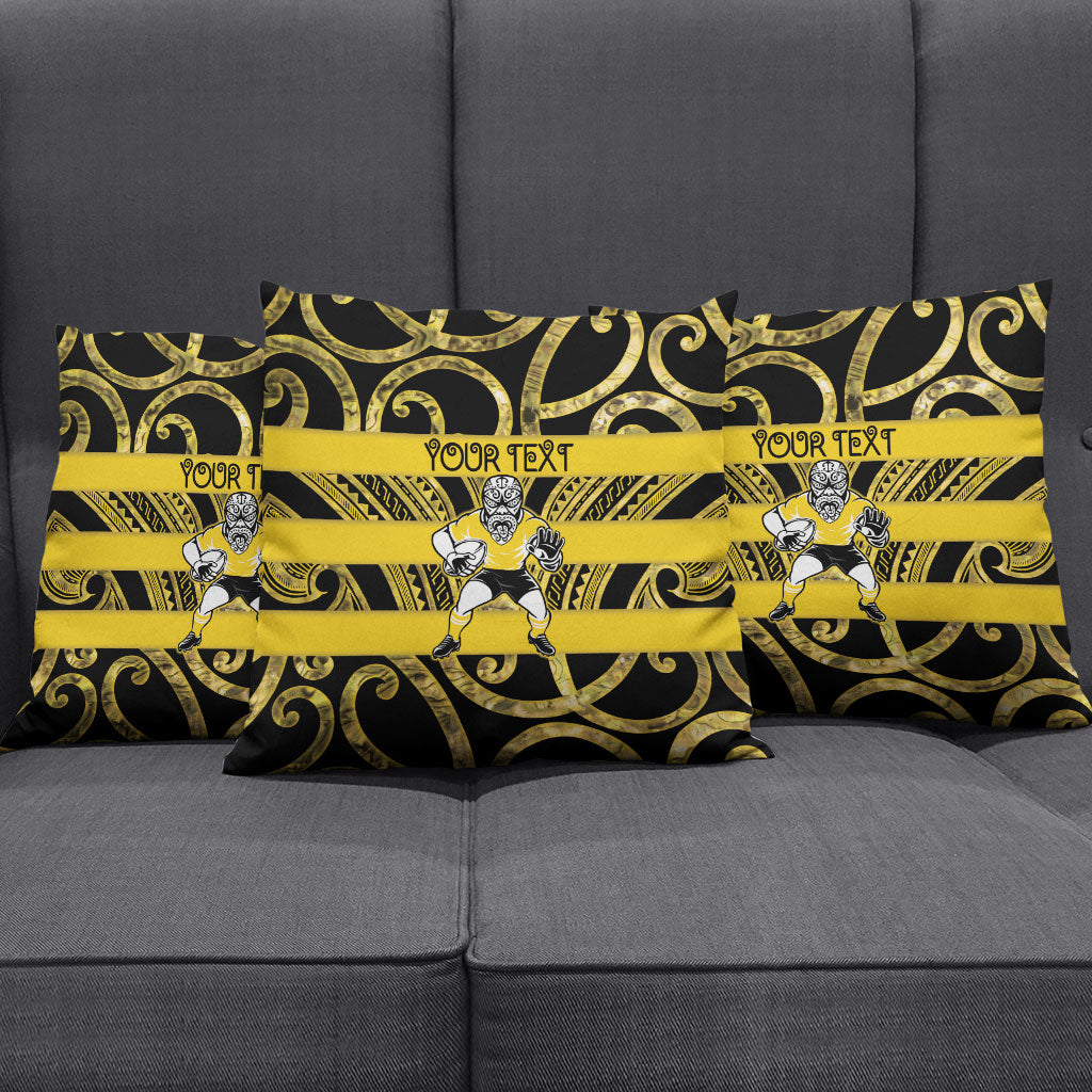 Taranaki Custom Rugby New Zealand Pillow Cover Aotearoa Maori Pukana Tiki Mascot