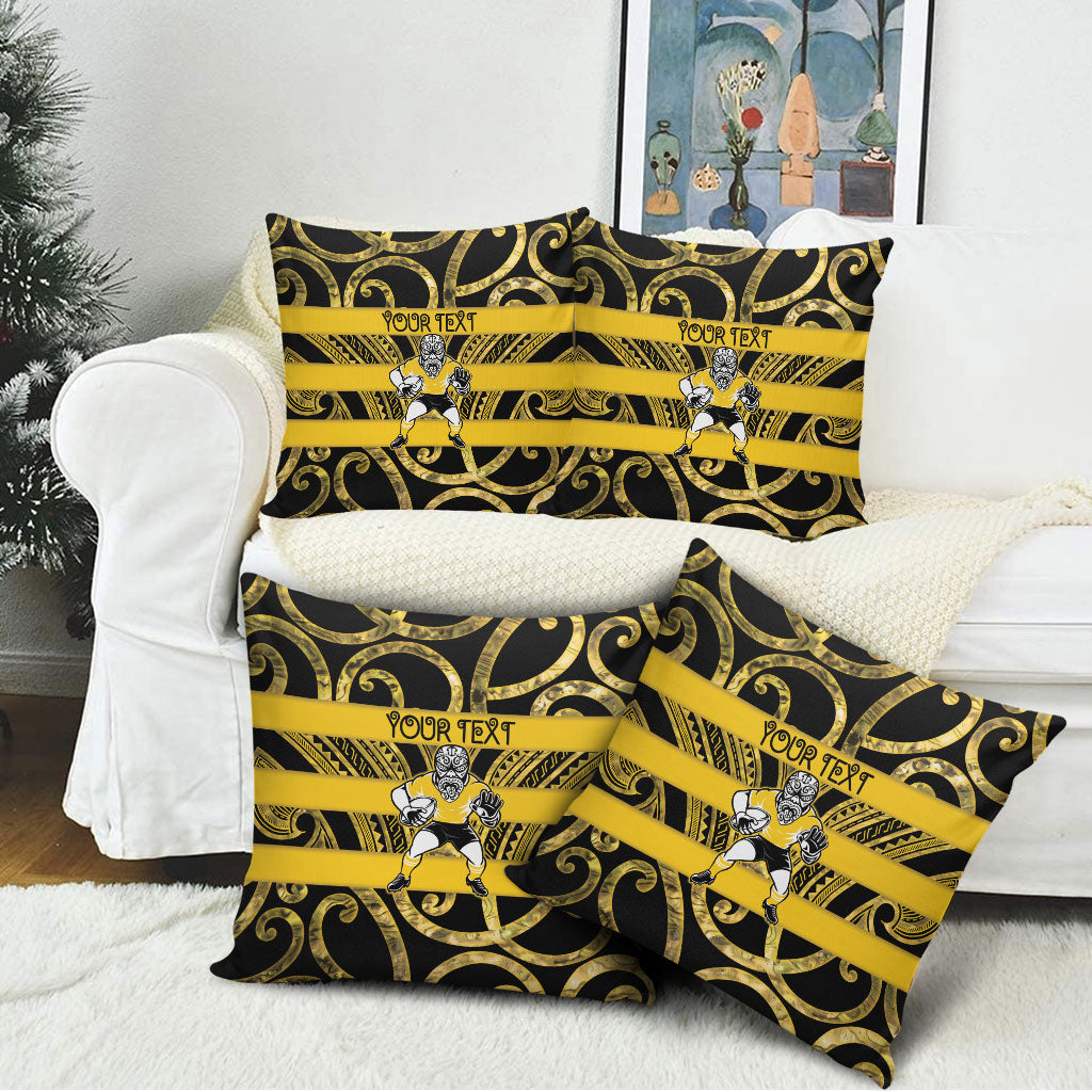 Taranaki Custom Rugby New Zealand Pillow Cover Aotearoa Maori Pukana Tiki Mascot