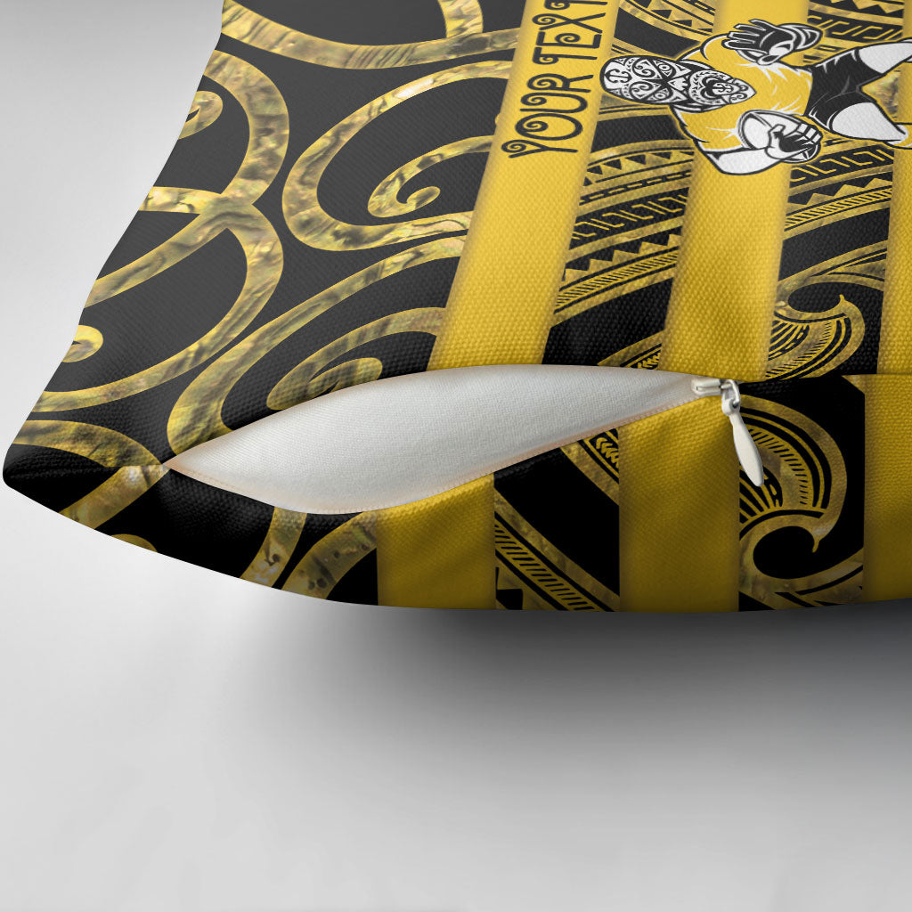 Taranaki Custom Rugby New Zealand Pillow Cover Aotearoa Maori Pukana Tiki Mascot