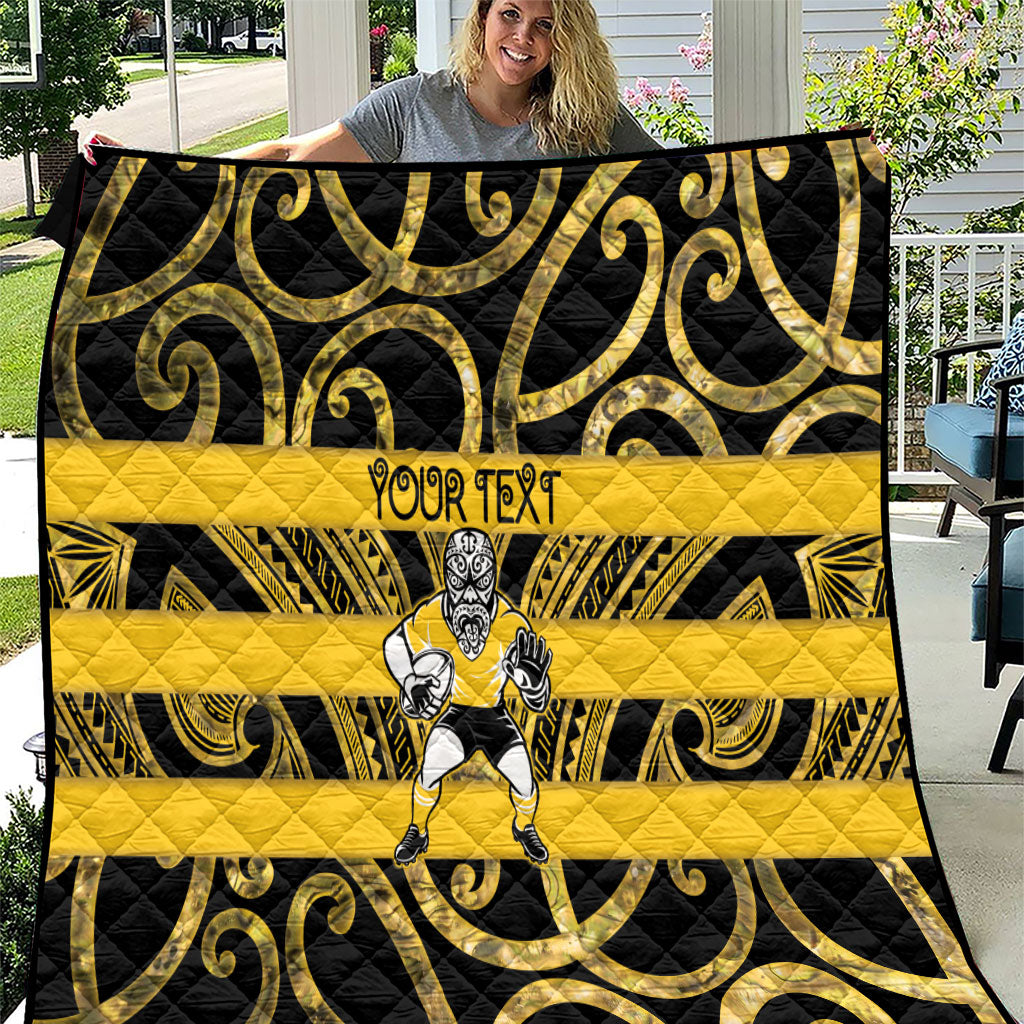 Taranaki Custom Rugby New Zealand Quilt Aotearoa Maori Pukana Tiki Mascot