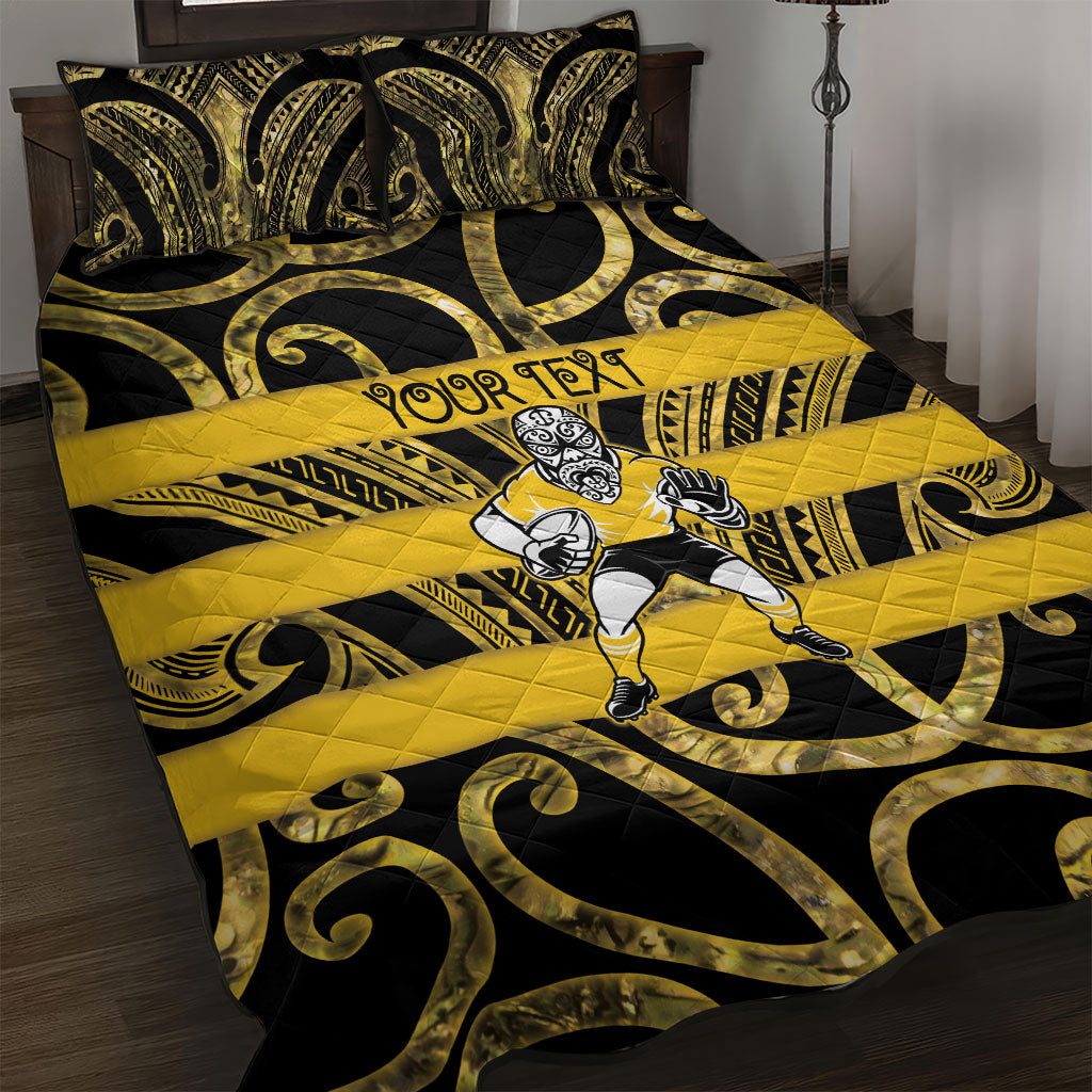 Taranaki Custom Rugby New Zealand Quilt Bed Set Aotearoa Maori Pukana Tiki Mascot