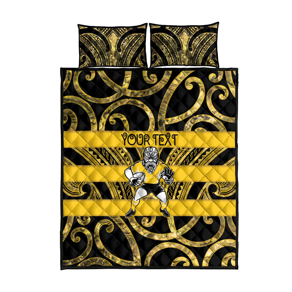 Taranaki Custom Rugby New Zealand Quilt Bed Set Aotearoa Maori Pukana Tiki Mascot