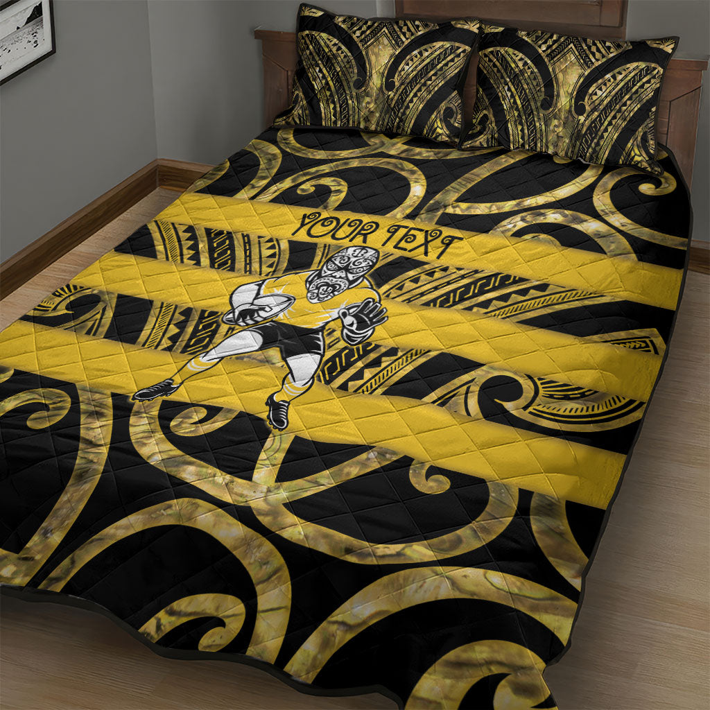 Taranaki Custom Rugby New Zealand Quilt Bed Set Aotearoa Maori Pukana Tiki Mascot