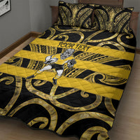 Taranaki Custom Rugby New Zealand Quilt Bed Set Aotearoa Maori Pukana Tiki Mascot