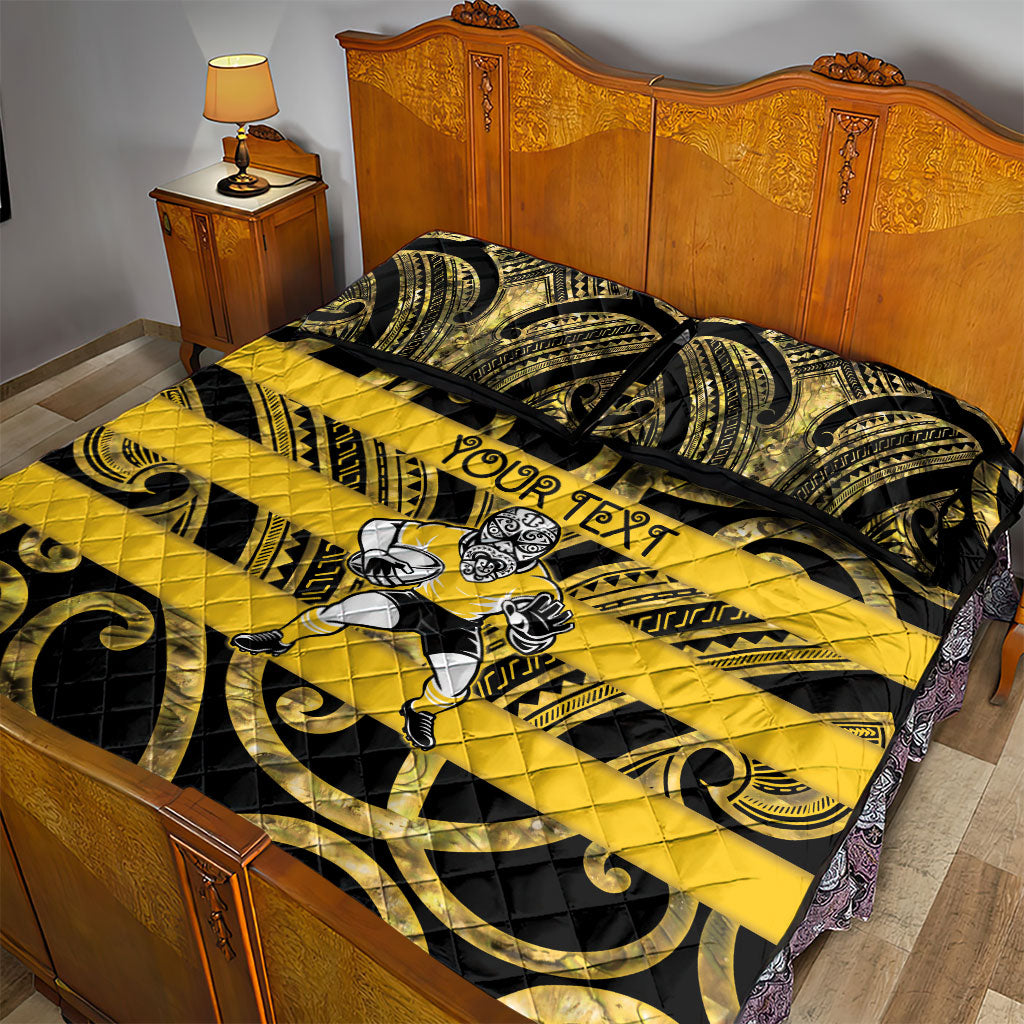 Taranaki Custom Rugby New Zealand Quilt Bed Set Aotearoa Maori Pukana Tiki Mascot