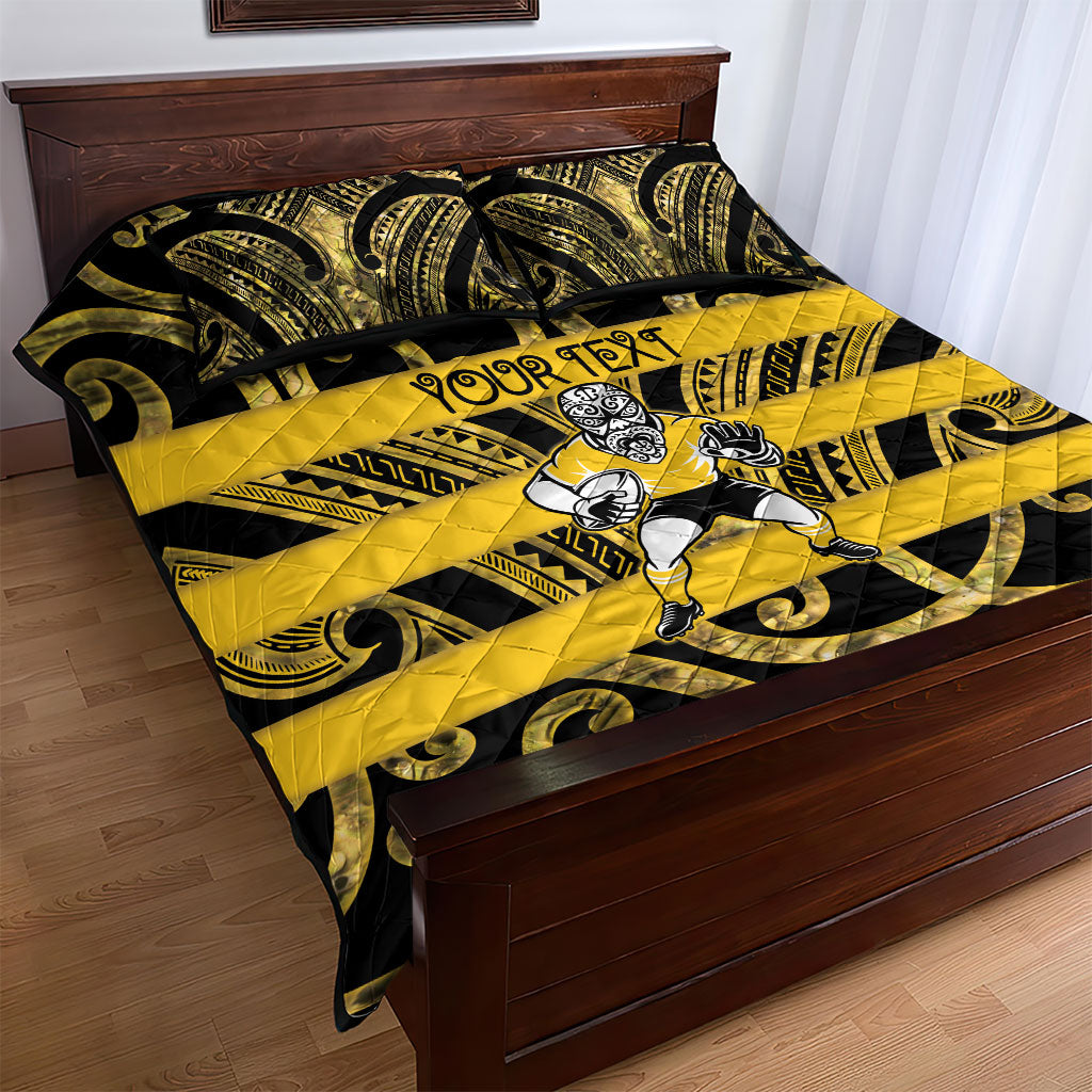 Taranaki Custom Rugby New Zealand Quilt Bed Set Aotearoa Maori Pukana Tiki Mascot