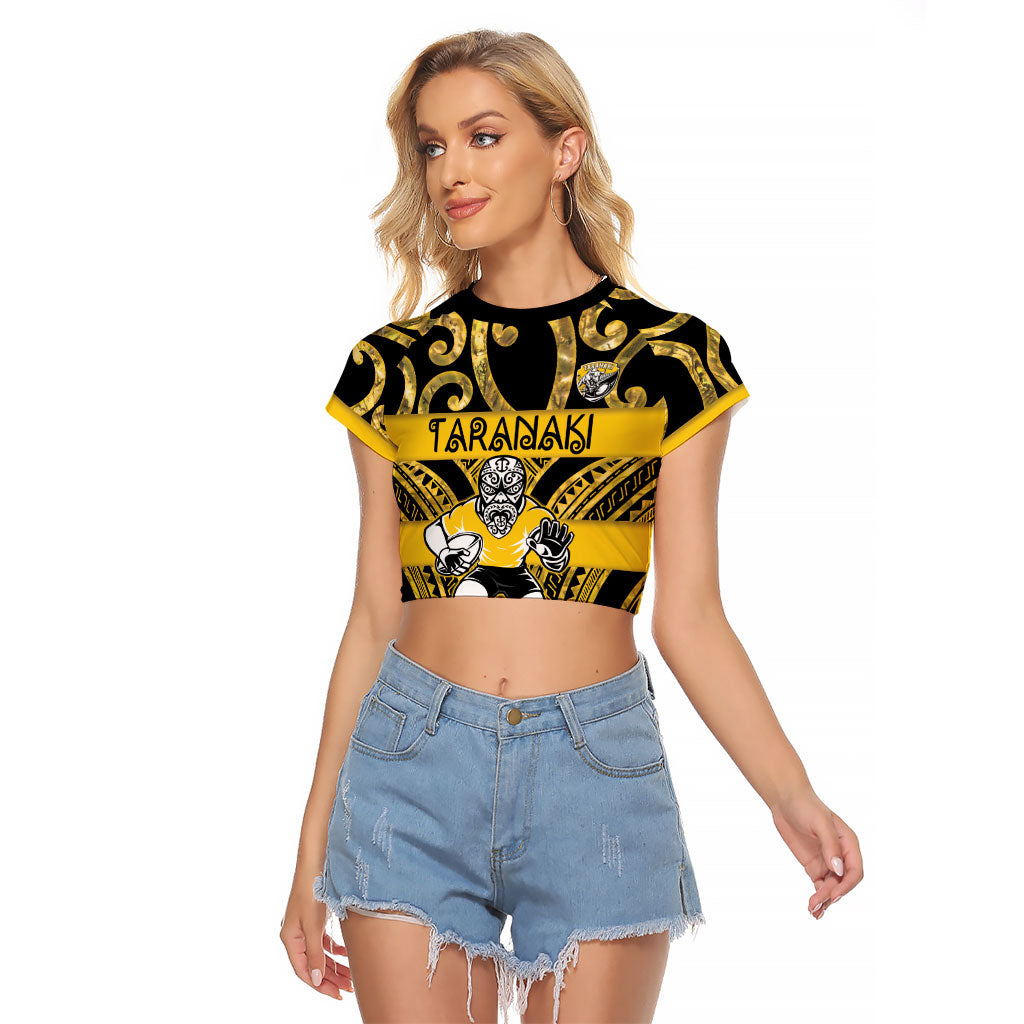 Taranaki Custom Rugby New Zealand Raglan Cropped T Shirt Aotearoa Maori Pukana Tiki Mascot