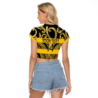 Taranaki Custom Rugby New Zealand Raglan Cropped T Shirt Aotearoa Maori Pukana Tiki Mascot
