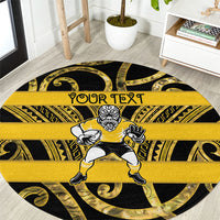 Taranaki Custom Rugby New Zealand Round Carpet Aotearoa Maori Pukana Tiki Mascot