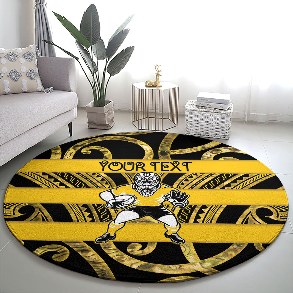 Taranaki Custom Rugby New Zealand Round Carpet Aotearoa Maori Pukana Tiki Mascot