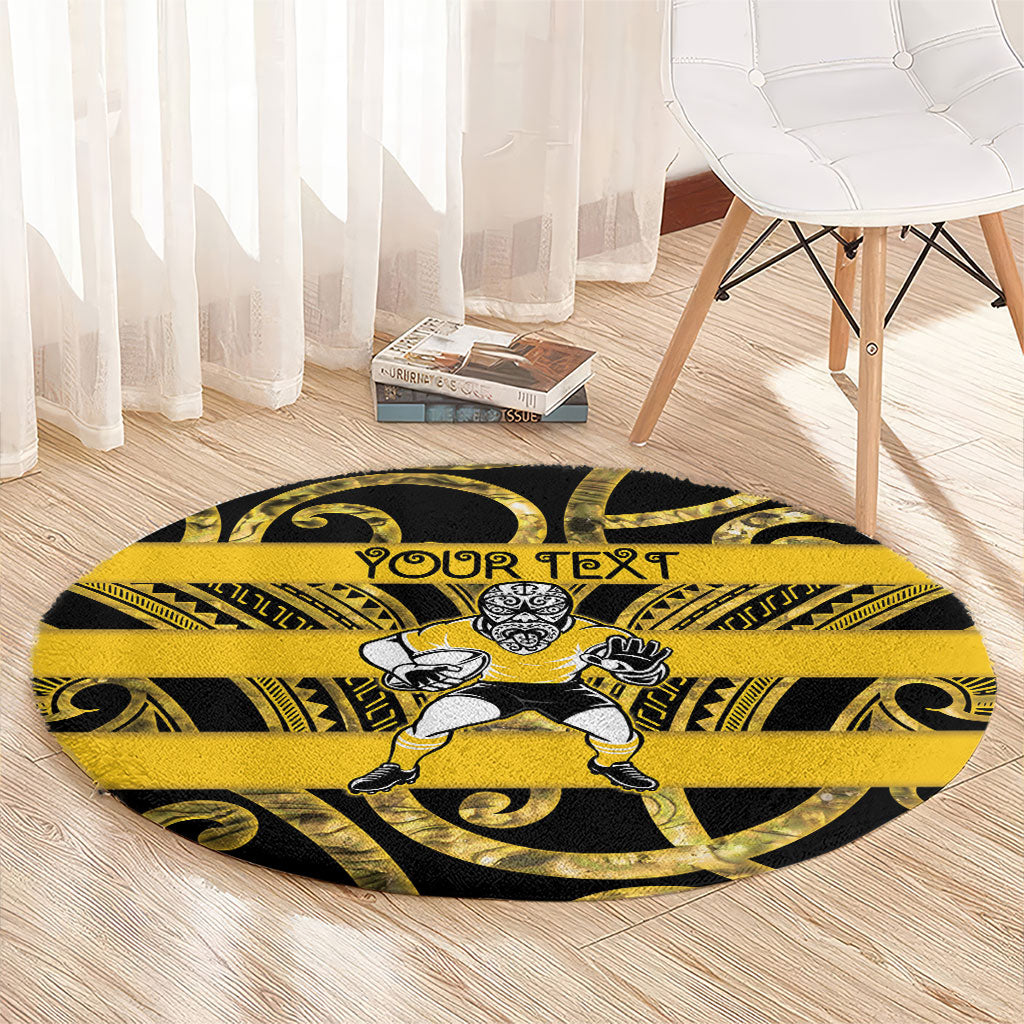 Taranaki Custom Rugby New Zealand Round Carpet Aotearoa Maori Pukana Tiki Mascot