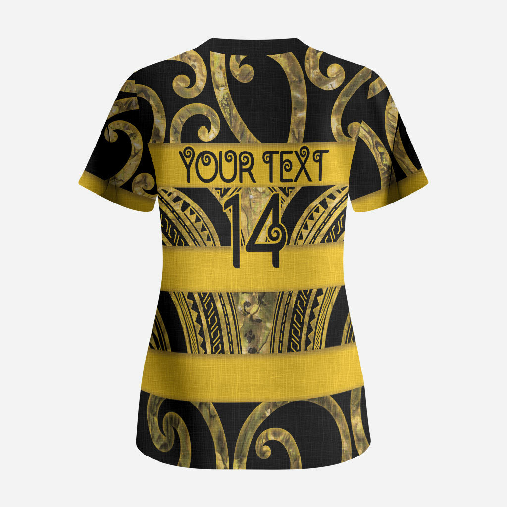 Taranaki Custom Rugby New Zealand Scrub Top Aotearoa Maori Pukana Tiki Mascot