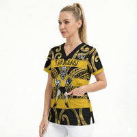 Taranaki Custom Rugby New Zealand Scrub Top Aotearoa Maori Pukana Tiki Mascot