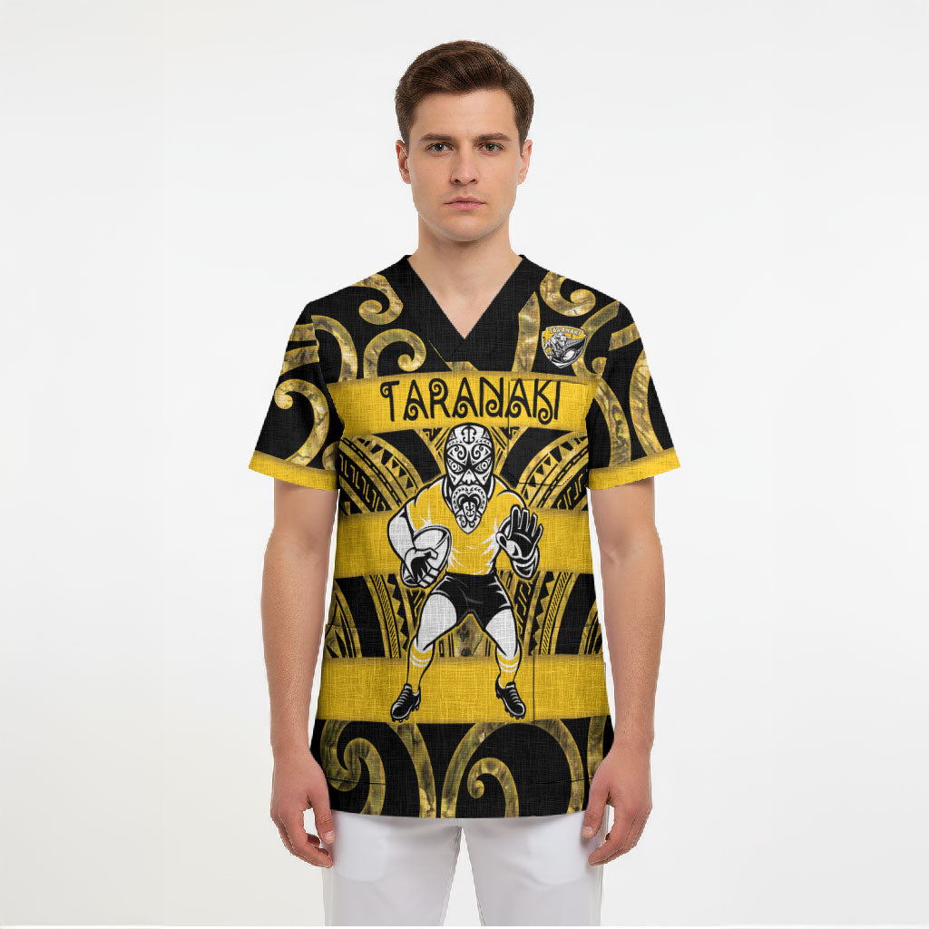 Taranaki Custom Rugby New Zealand Scrub Top Aotearoa Maori Pukana Tiki Mascot