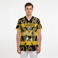 Taranaki Custom Rugby New Zealand Scrub Top Aotearoa Maori Pukana Tiki Mascot