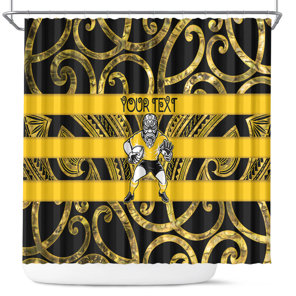 Taranaki Custom Rugby New Zealand Shower Curtain Aotearoa Maori Pukana Tiki Mascot