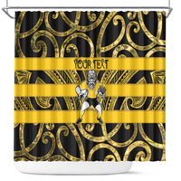 Taranaki Custom Rugby New Zealand Shower Curtain Aotearoa Maori Pukana Tiki Mascot