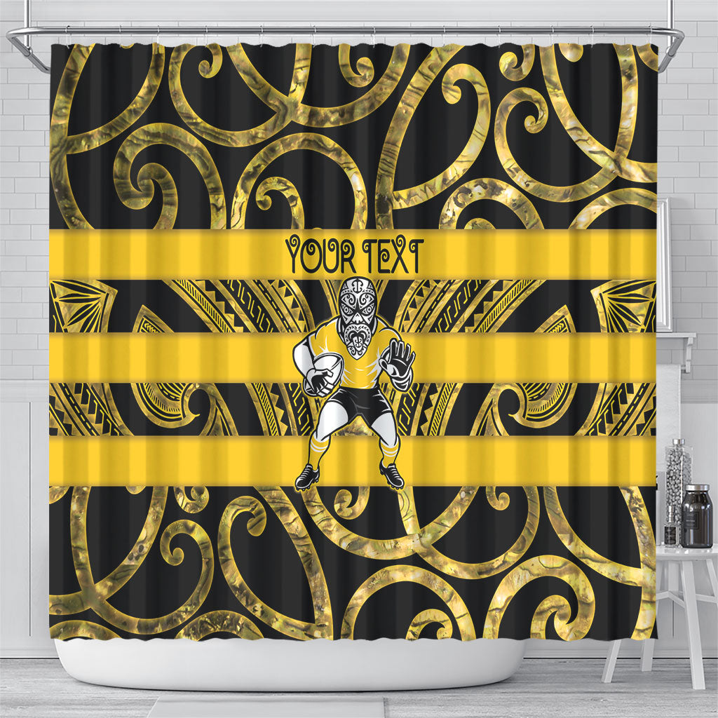 Taranaki Custom Rugby New Zealand Shower Curtain Aotearoa Maori Pukana Tiki Mascot