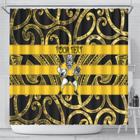 Taranaki Custom Rugby New Zealand Shower Curtain Aotearoa Maori Pukana Tiki Mascot
