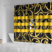 Taranaki Custom Rugby New Zealand Shower Curtain Aotearoa Maori Pukana Tiki Mascot