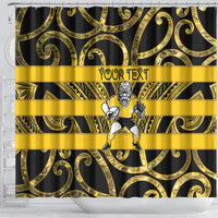 Taranaki Custom Rugby New Zealand Shower Curtain Aotearoa Maori Pukana Tiki Mascot