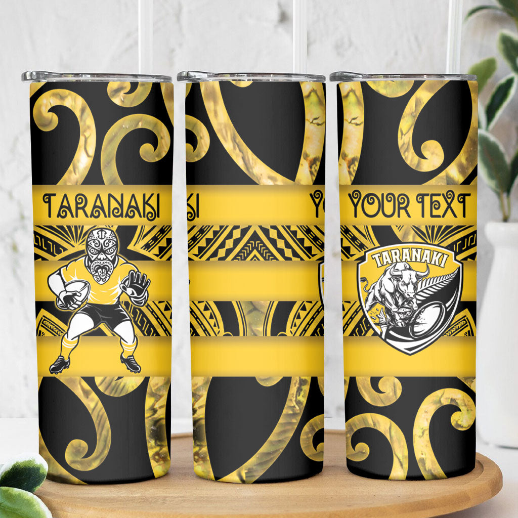 Taranaki Custom Rugby New Zealand Skinny Tumbler Aotearoa Maori Pukana Tiki Mascot