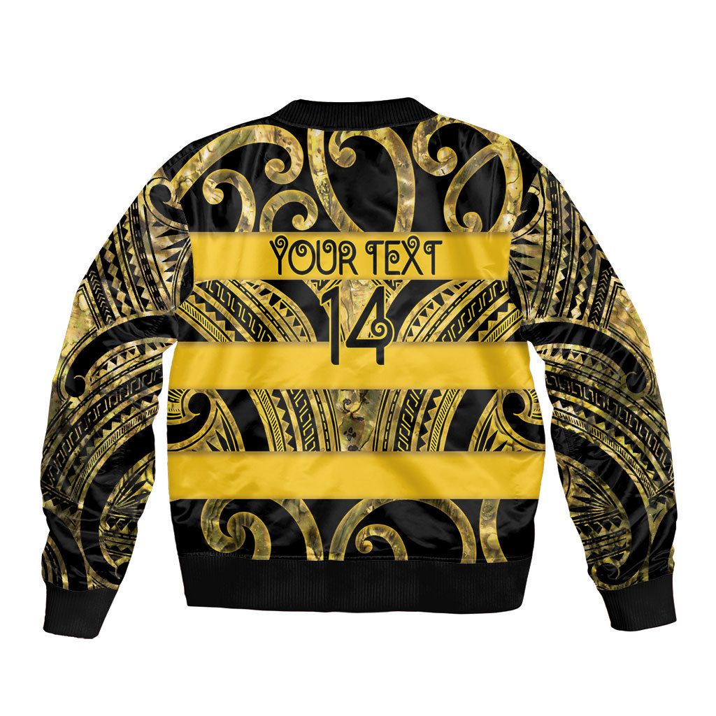 Taranaki Custom Rugby New Zealand Sleeve Zip Bomber Jacket Aotearoa Maori Pukana Tiki Mascot