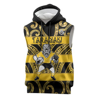 Taranaki Custom Rugby New Zealand Sleeveless Hoodie Aotearoa Maori Pukana Tiki Mascot