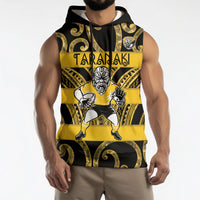 Taranaki Custom Rugby New Zealand Sleeveless Hoodie Aotearoa Maori Pukana Tiki Mascot