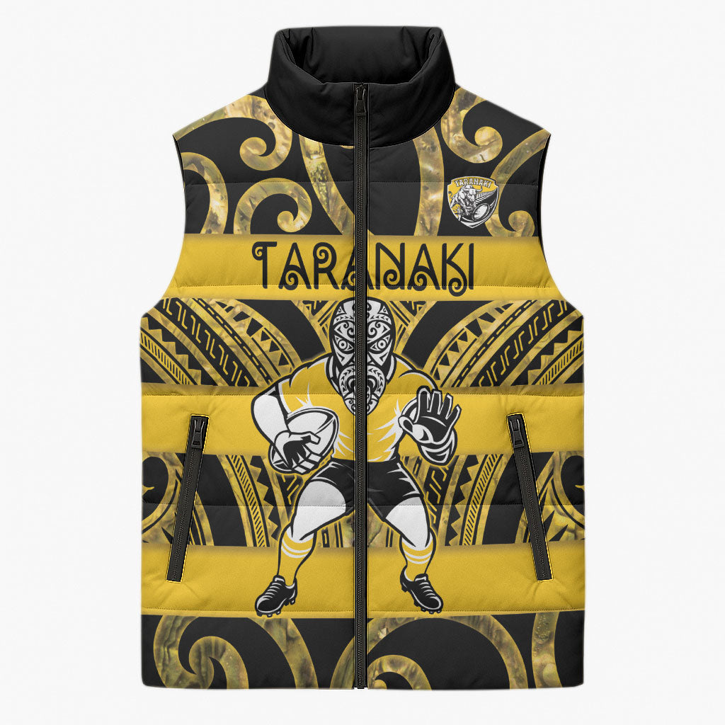 Taranaki Custom Rugby New Zealand Sleeveless Puffer Jacket Aotearoa Maori Pukana Tiki Mascot