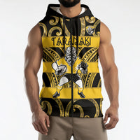 Taranaki Custom Rugby New Zealand Sleeveless Zip Hoodie Aotearoa Maori Pukana Tiki Mascot