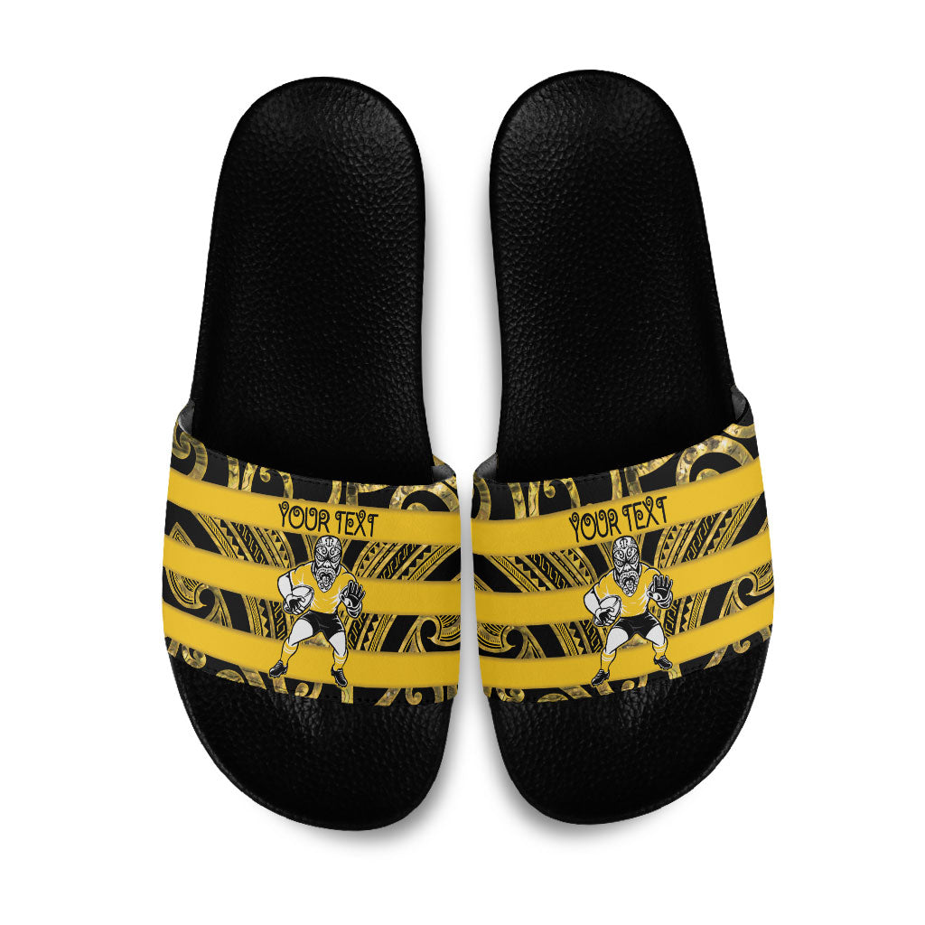 Taranaki Custom Rugby New Zealand Slide Sandals Aotearoa Maori Pukana Tiki Mascot