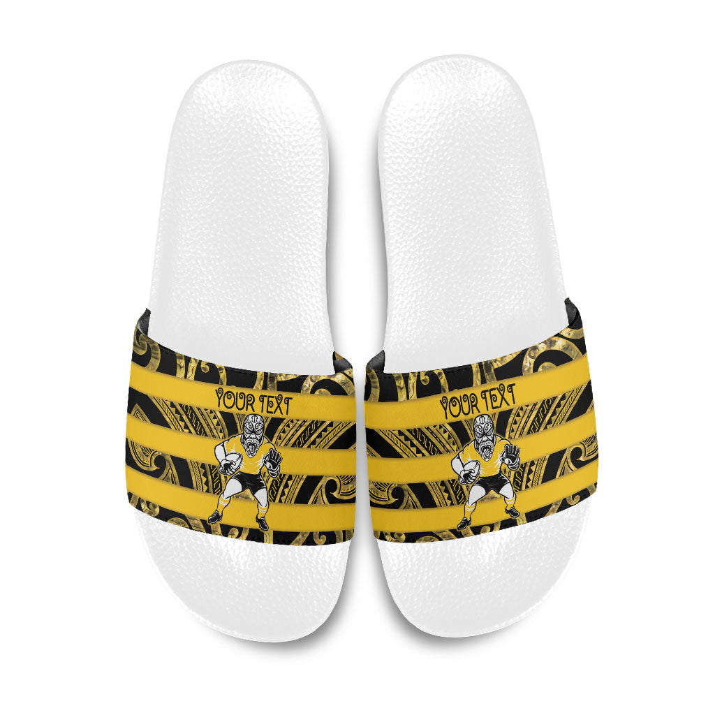 Taranaki Custom Rugby New Zealand Slide Sandals Aotearoa Maori Pukana Tiki Mascot