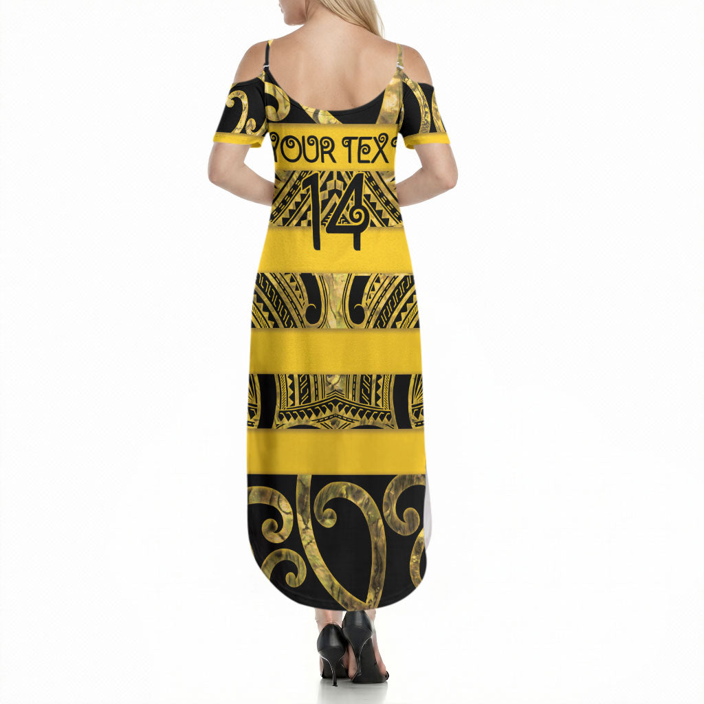 Taranaki Custom Rugby New Zealand Summer Maxi Dress Aotearoa Maori Pukana Tiki Mascot