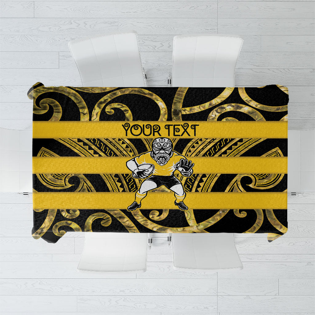 Taranaki Custom Rugby New Zealand Tablecloth Aotearoa Maori Pukana Tiki Mascot
