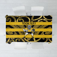 Taranaki Custom Rugby New Zealand Tablecloth Aotearoa Maori Pukana Tiki Mascot