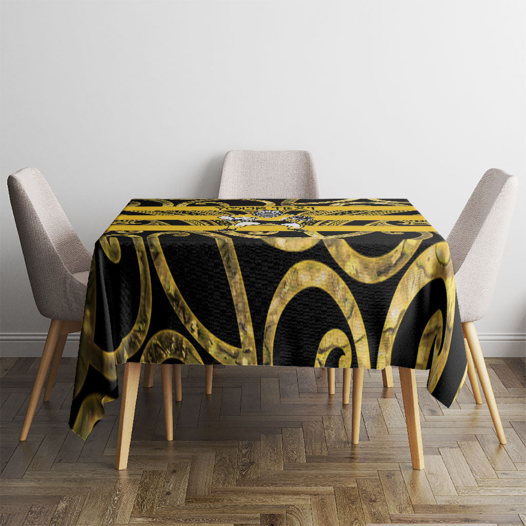 Taranaki Custom Rugby New Zealand Tablecloth Aotearoa Maori Pukana Tiki Mascot