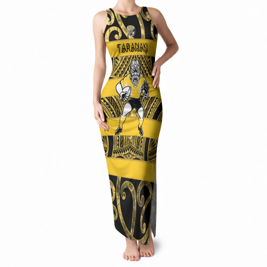 Taranaki Custom Rugby New Zealand Tank Maxi Dress Aotearoa Maori Pukana Tiki Mascot