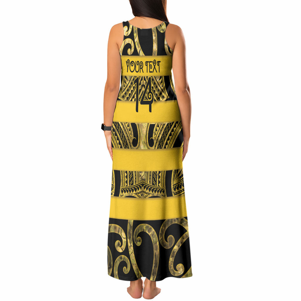 Taranaki Custom Rugby New Zealand Tank Maxi Dress Aotearoa Maori Pukana Tiki Mascot