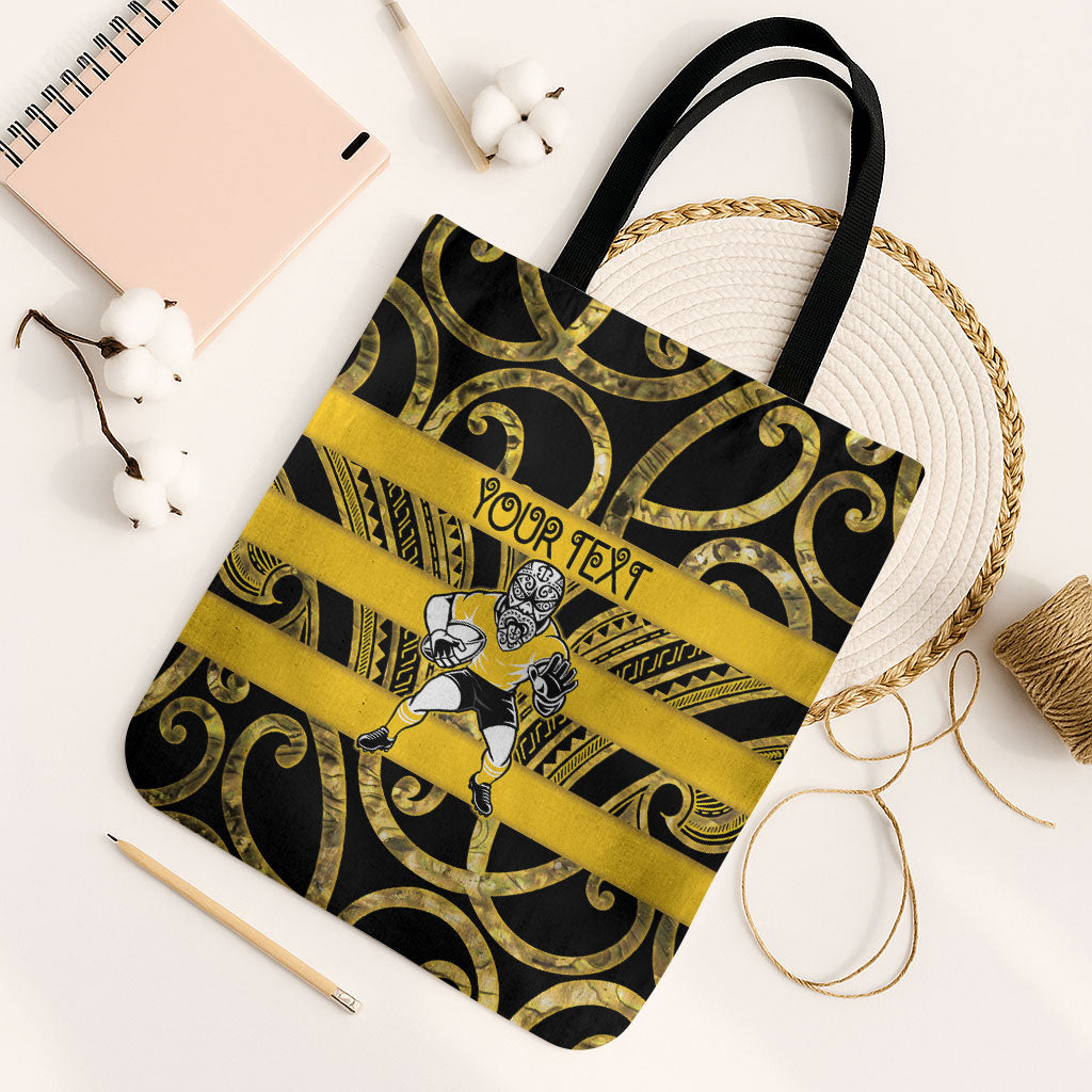 Taranaki Custom Rugby New Zealand Tote Bag Aotearoa Maori Pukana Tiki Mascot