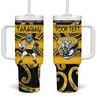 Taranaki Custom Rugby New Zealand Tumbler With Handle Aotearoa Maori Pukana Tiki Mascot