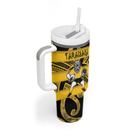 Taranaki Custom Rugby New Zealand Tumbler With Handle Aotearoa Maori Pukana Tiki Mascot